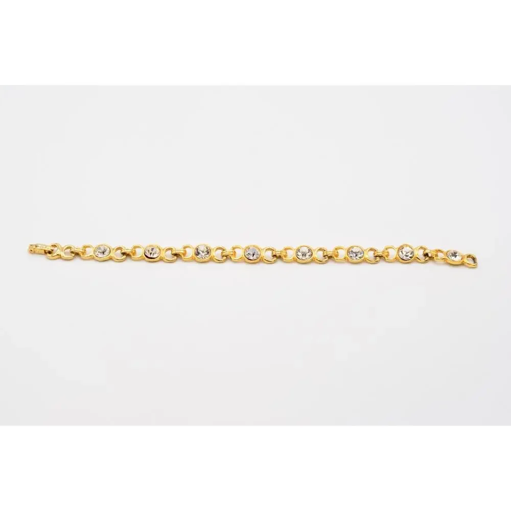 Vintage Tennis Bracelet Clear White Rhinestone Crystal Gold Chain Linked Bin8